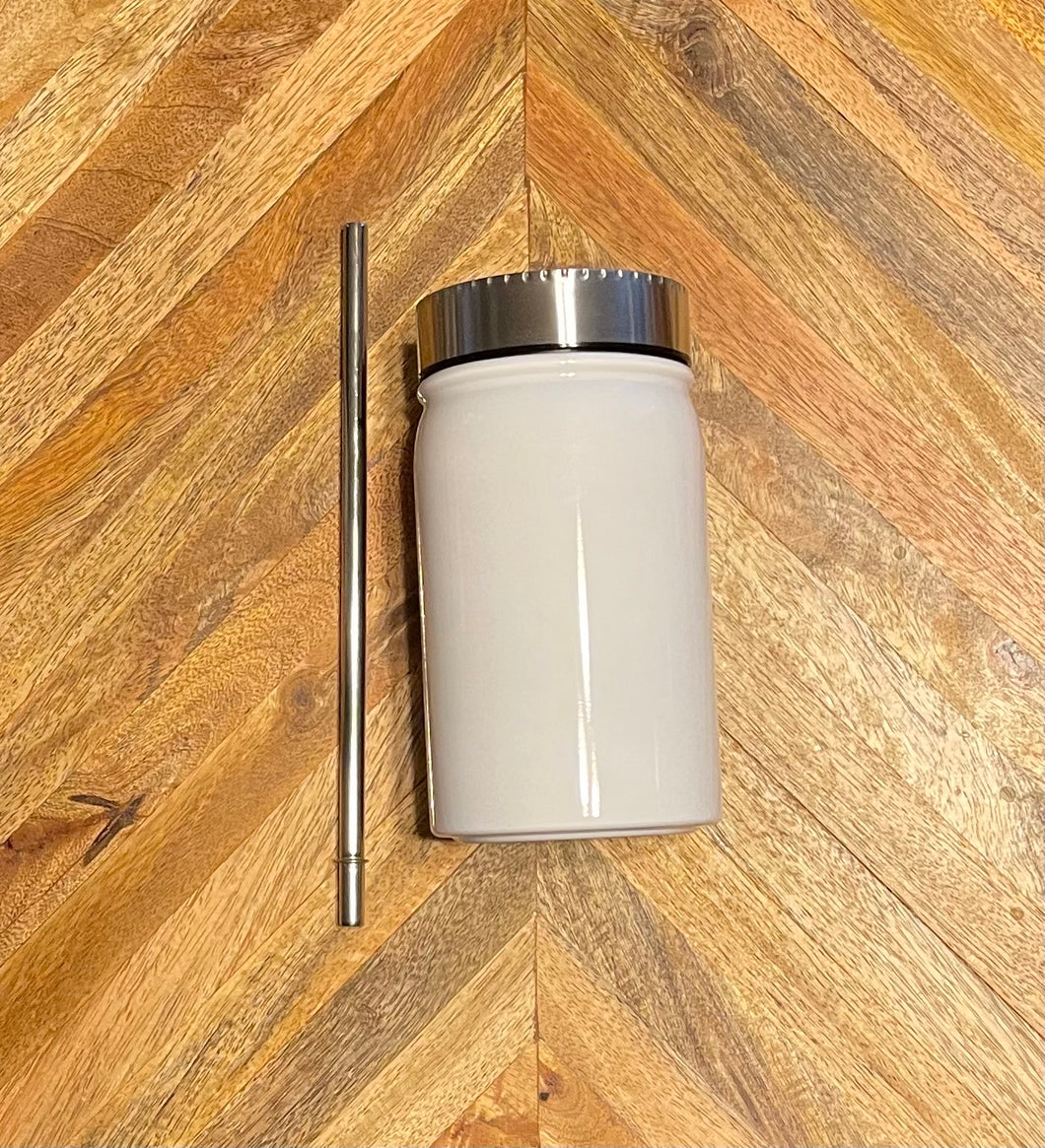 16oz Sublimation Ready Mason Jar and Metal Straw.